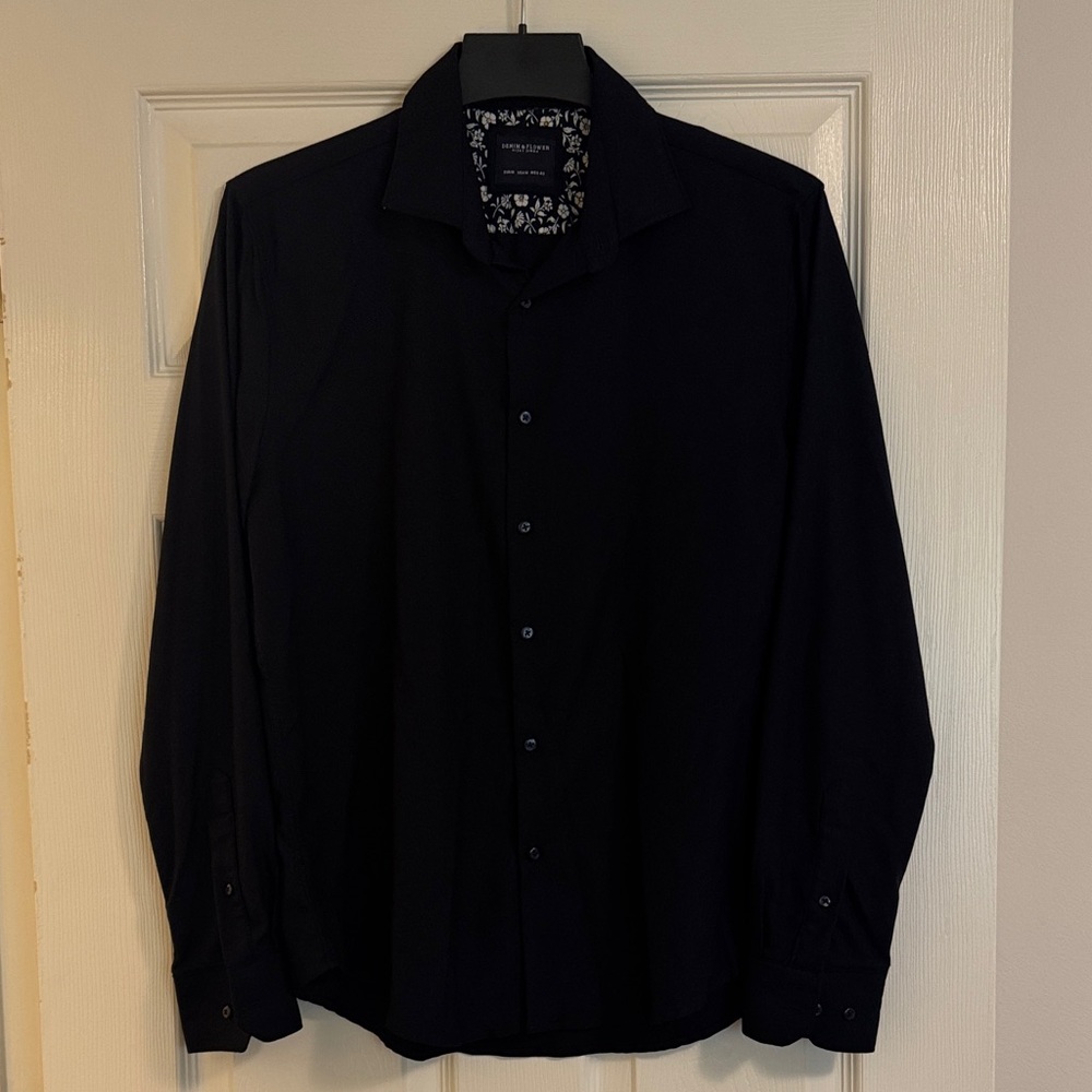 Men’s Denim & Flower Black Button-Down Shirt